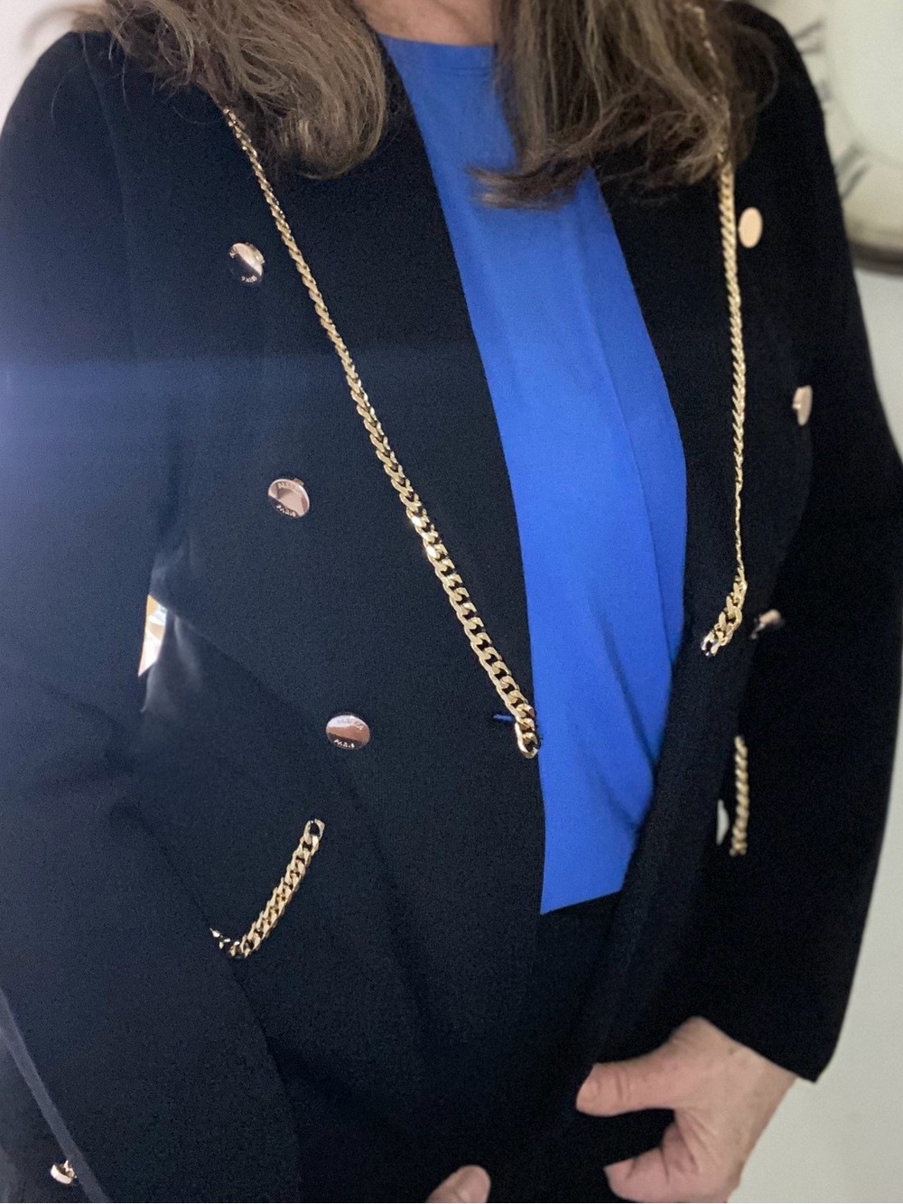 Aleeza Paris Odette Jacket XL, double breasted blazer black, gold chain detail - Picture 9 of 10